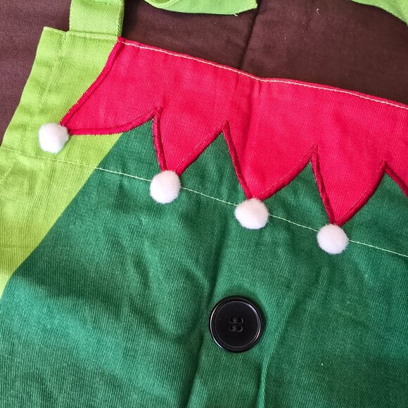 NEW NWT Pier One Holiday Christmas Green Elf Cooking Baking Apron Sparkles! Bell - Picture 9 of 11